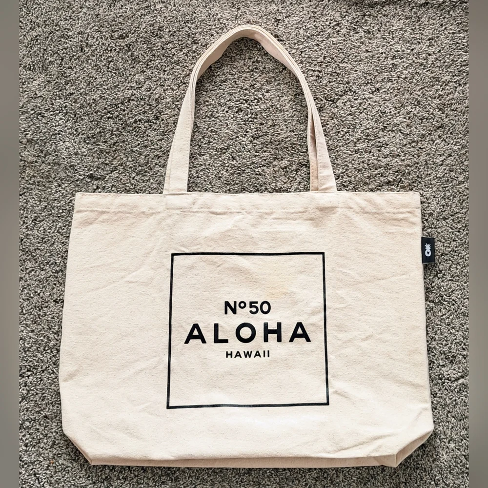Workshop 28 No. 50 ALOHA Canvas Tote Bag, Cream/Black, Made In Hawai'i, NWOT - Picture 1 of 4